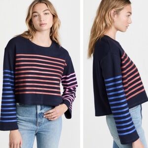 NWT Sundry XS/ 0 Navy and Coral Striped Top